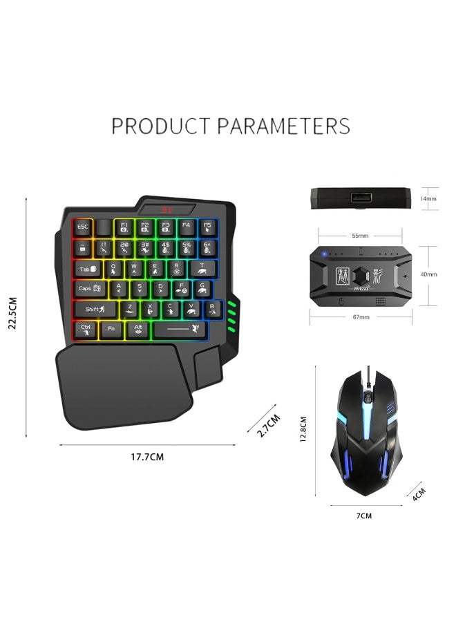 مجموعة لوحة مفاتيح وفأرة للألعاب، مع محول فأرة، لوحة مفاتيح صغيرة محمولة بإضاءة خلفية بألوان قوس قزح، 36 مفتاحًا، تصميم ميكانيكي، تدعم تخصيص الأزرار، لأجهزة أندرويد والكمبيوتر الشخصي. - Image 2